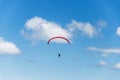 Paraglider flight against a beautiful blue sky. Top view of the embers in the Beskid MaÃây. A popular place in Silesia. Bielsko